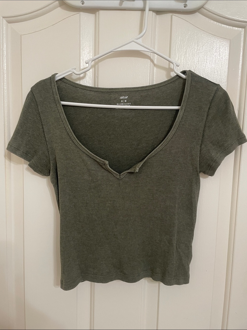 aerie olive green ribbed scoop crop top